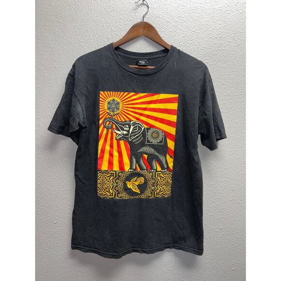 Obey Elephant Shirt Propaganda Peace Graphic Rose Black Tee Medium - Picture 1 of 10